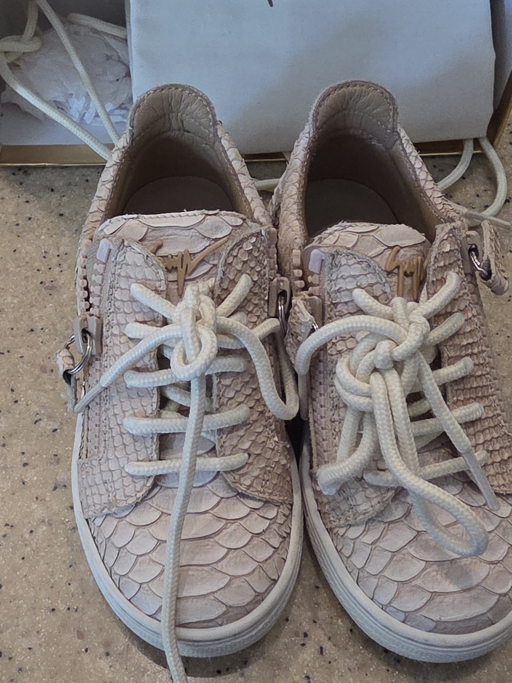 Kid's Giuseppe Zanotti Pink Blush Snake-Embossed Kids Sneakers